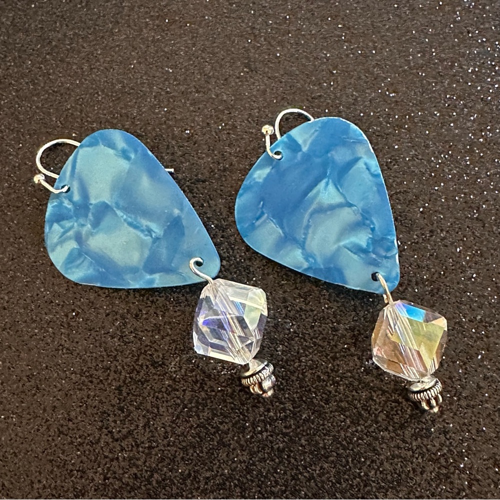 Blue Marbleized Guitar Pick Earrings
